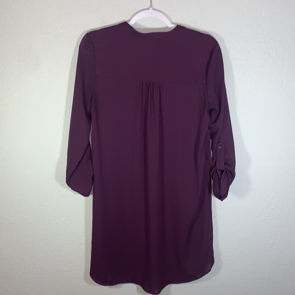 Timing Purple Solid V Neck Roll tab Sleeves Shirt Dress size Medium - Picture 11 of 12